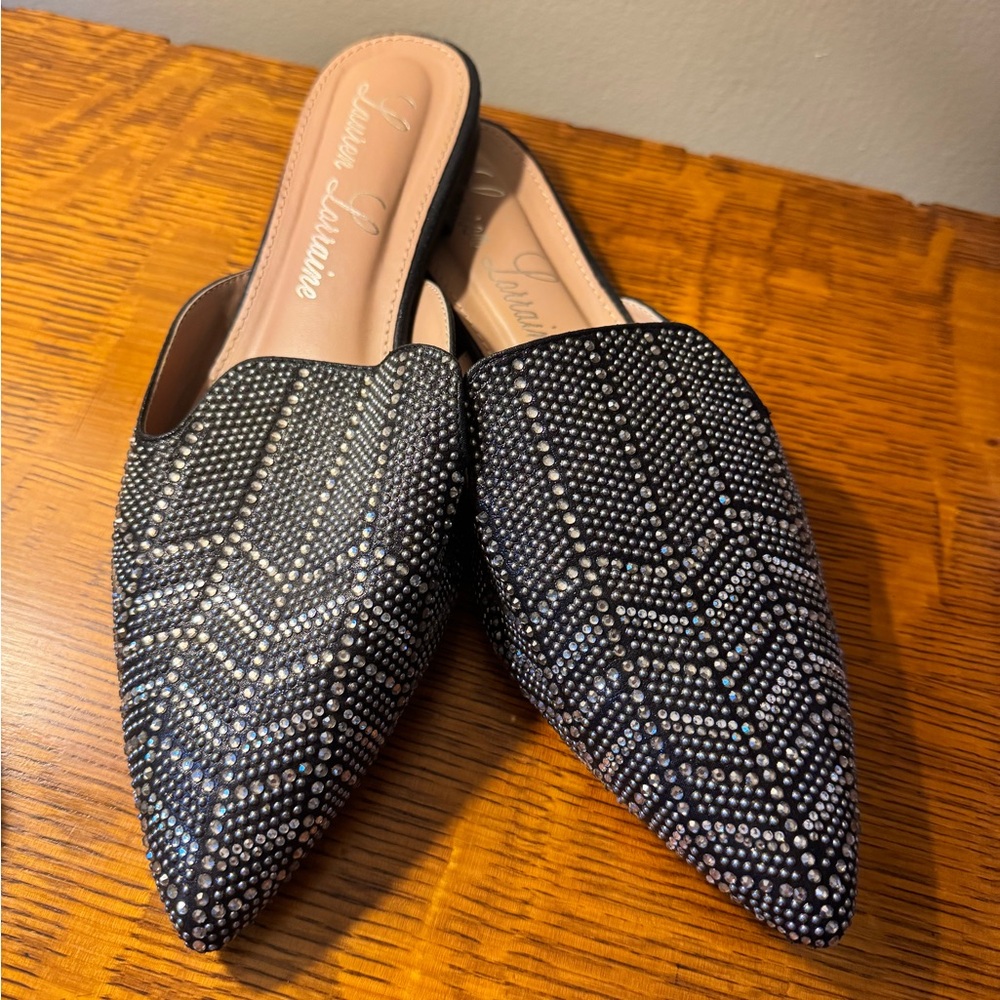 Jessica Simpson Black Rhinestone Mules